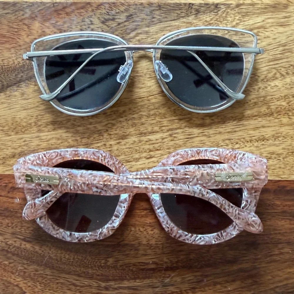 Sonix‎ Pink Marble Cat Eye Sunglasses & Silver Wire Frame Cat Eye Bundle 2pc